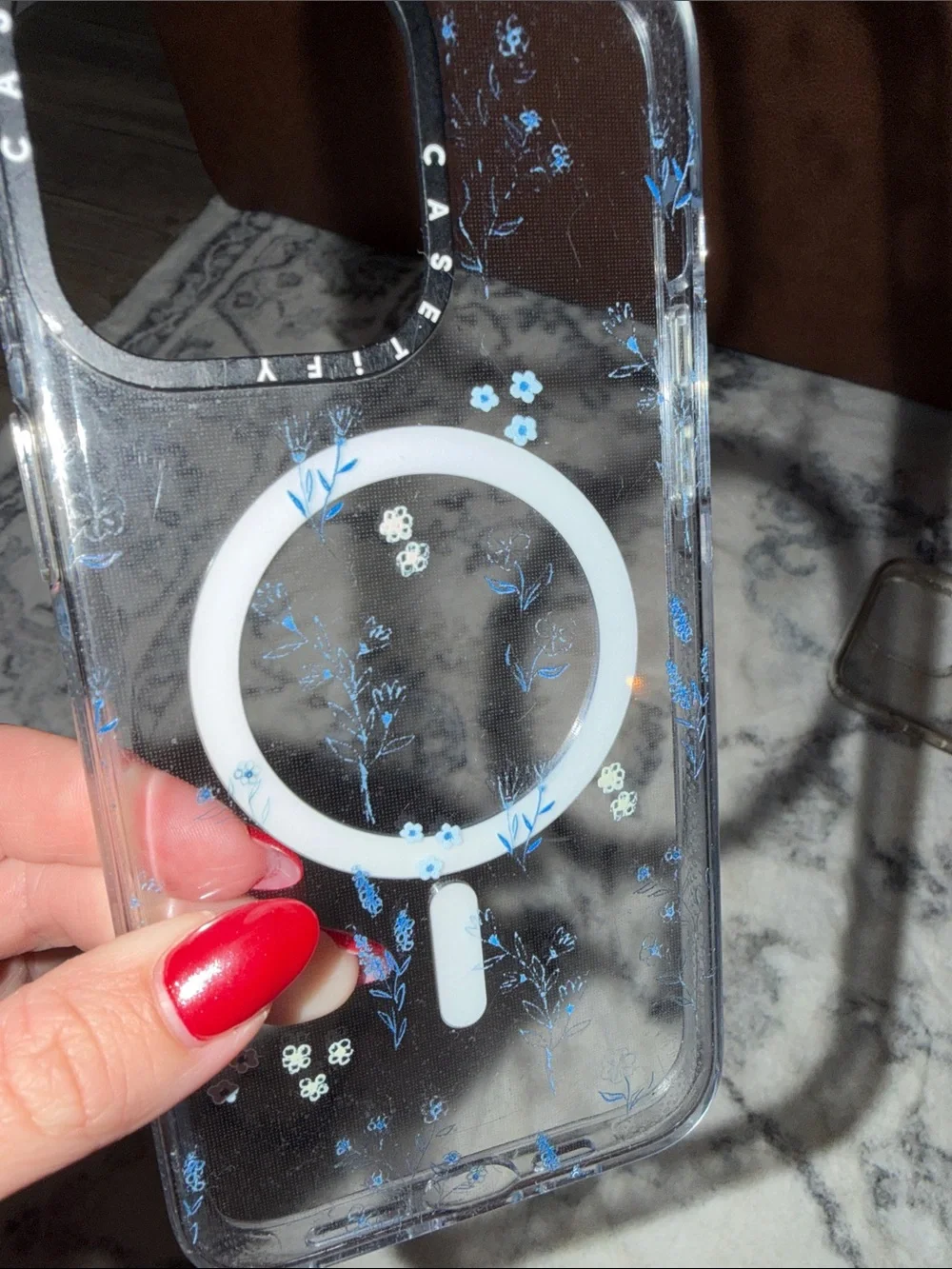 Casetify Clear MagSafe Case with Tiny Blue Floral Accents